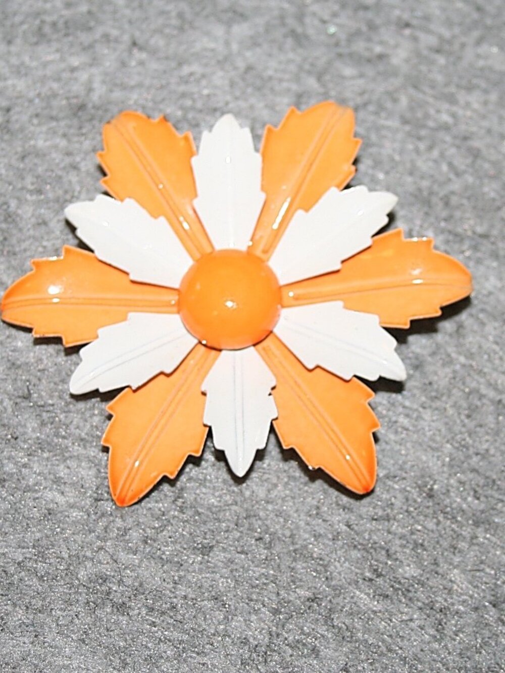 Vintage Flower Peach Orange Yellow / White Enameled Brooch Pin